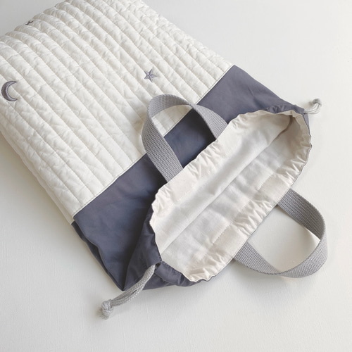 送料無料》 ヌビ 入園入学 3点セット 星 月 ブルーグレー 刺繍 韓国