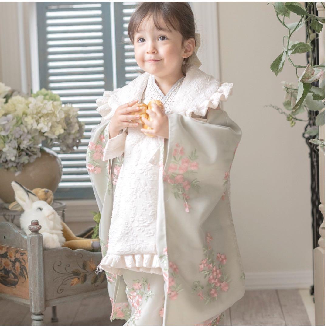 【美品】七五三 着物ワンピース被布セット キャサリンコテージ 100 Catherine Cottage（キャサリンコテージ） 花柄織入り着物ワンピース
